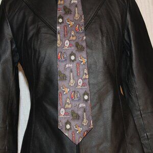 Parker‎ Sage Mens Tie 100% Silk Chicago Landmarks Ferris Wheel Jazz Boats Sax